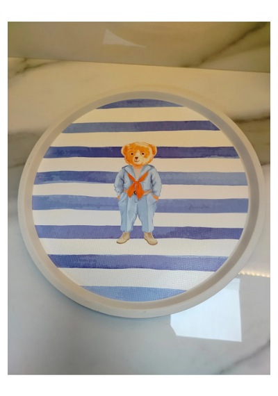 Olivier Ayı Bear Yuvarlak Tepsi Mavi