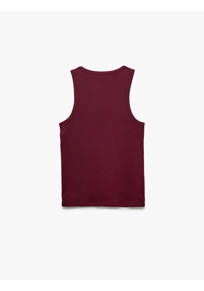 Koton Bisiklet Yaka Slim Fit Kolsuz Fitilli Basic Atlet Bordo 5sam30003mk Bordo