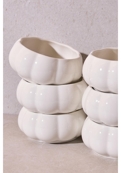 Pumpkin Porselen 6'lı Kase Seti Dekoratif Ergonomik Çok Amaçlı Meze Ve Sunum Kaseleri Beyaz Beyaz