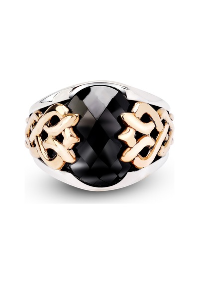 Kuyumcudukkanı Oval Taşlı Bronz Parçalı Elyapımı Gümüş Erkek Yüzük-60010-w-blk 29 Beyaz
