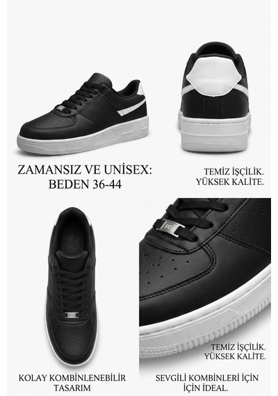 Aeterna Premium Unisex Sneaker - Dayanıklı Taban Rahat Siyah Beyaz Ayakkabı