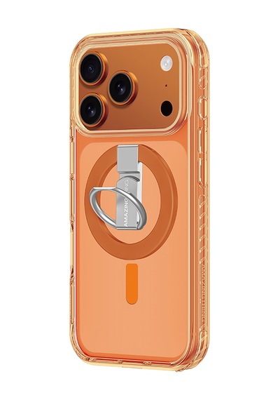 Apple Uyumlu iPhone 17 Pro Max Kılıf M-safe Yüzük Standlı Amazingthing Titan Pro Serisi Kapak Turuncu Turuncu
