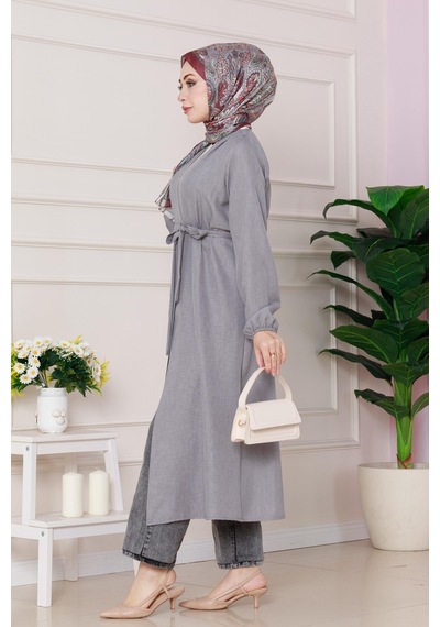 Sevitli Yandan Bağlamalı Mevsimlik Kap-gri-4828 Gri