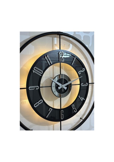 Pey Aksesuar Metal Camlı Duvar Saati 60x80 Cm Büyük Boy Işıklı Gerçek Cam Siyah-şeffaf-siyah-gümüş M61-siyah-şeffaf-siyah-gümüş
