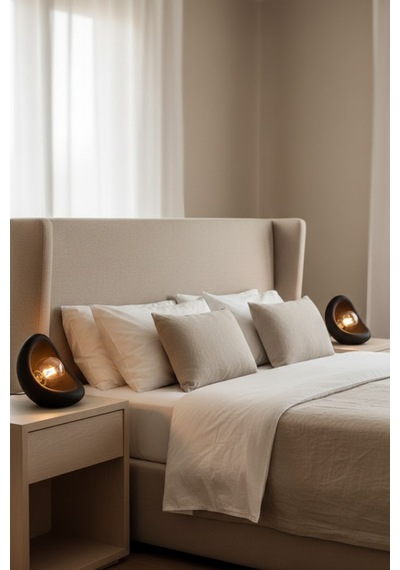 Modern Beton Dokulu Abajur Organik Oval Gece Lambası Masaüstü Komodin Lambası 25 Cm Siyah