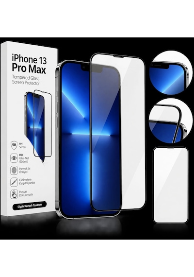 Apple iPhone Uyumlu 13 Pro Max Kenarları Siyah Şeffaf Nano Ekran Koruyucu