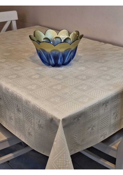 Elyaflı Pvc Muşamba - Desenli Silinebilir Masa Örtüsü 01fnt10259 Krem