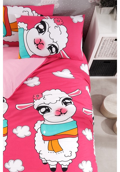 Laliva Çarşafı Lastikli Kuzulu Çocuk Nevresim Takımı Pembe