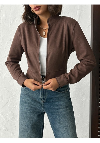 Verymoda Kadın Fermuarlı Bomber Ceket Kahve