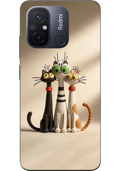 Redmi 12c Uyumlu Neşeli Kedi Ailesi Baskılı Silikon Kılıf Renkli
