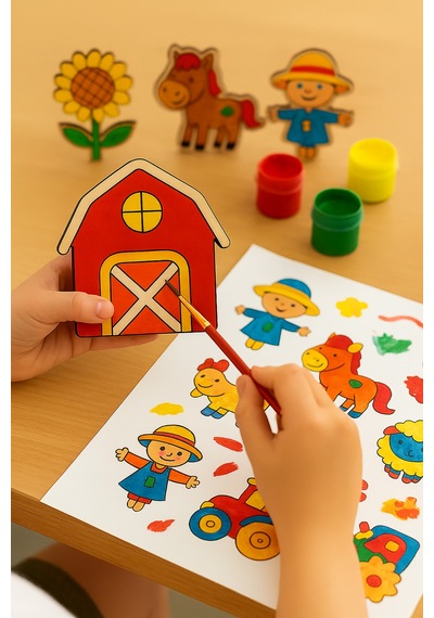 Dinazorlar Ahşap Boyama Etkinlik Seti + Eğitici Çocuk Aktivite + Fırça Akrilik Boya Kreş Okul Öncesi