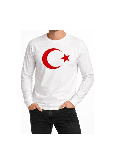 Hipatu Ay Yıldız Baskılı Uzun Kol Tişört Ribanalı 13-16 Yaş BEYAZ