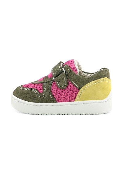 Rakerplus Bob Hakiki Deri Haki Yeşil Pembe Barefoot Cırtlı Lastikli Bebek Sneaker Ayakkabı Haki