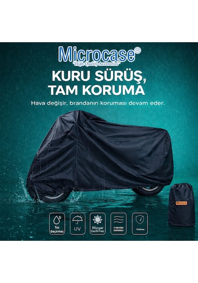 Microcase Universal Su Geçirmez Motosiklet Scooter Brandası Örtüsü Lastikli Taşıma Çantalı 185x70x100 Cm Al5493