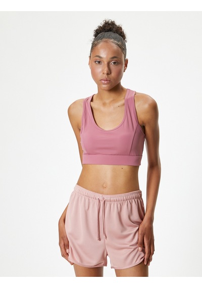 Koton Sporcu Sütyeni U Yaka Kaplı Tül Detaylı Slim Fit Pembe 4sak30048nk Pembe