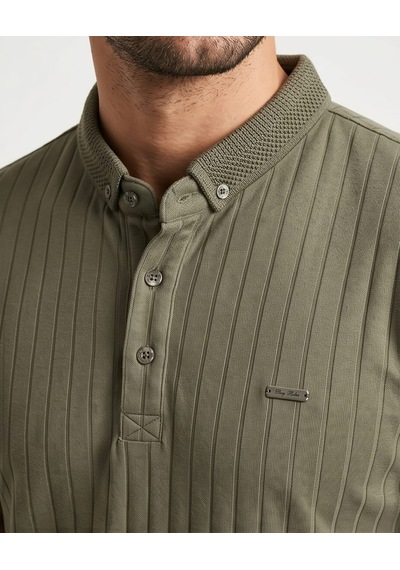 Özeniş Erkek Polo Yaka Slim Fit Çizgili Desen Kaşkorse T-shirt Haki Özeniş Erkek Polo Yaka Slim Fit Çizgili Desen Kaşkorse T-shirt Haki