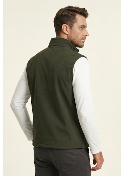 Genius Store Erkek Yelek Softshell Su Geçirmez Tam Fermuarlı Cepli Normal Kalıp Spor Yelek Haki
