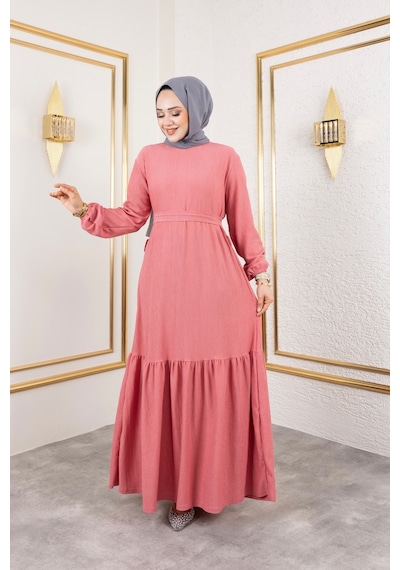 Hira Life Fashion Kadın Tesettür Giyim Belden Kuşaklı Ve Bisiklet Yaka Bürümcük Kumaş Elbise Gül Gül Hira Life Fashion Kadın Tesettür Giyim Belden Kuşaklı Ve Bisiklet Yaka Bürümcük Kumaş Elbise Gül Gül