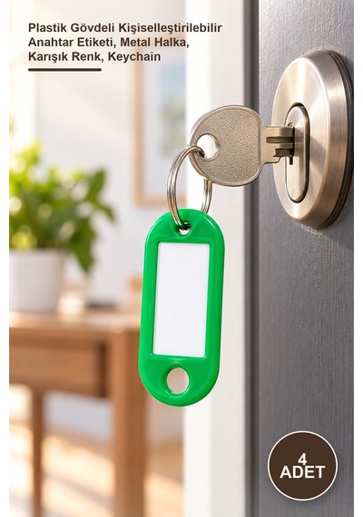 4 Adet Boş İsimli Anahtarlık Plastik Gövdeli Kişiselleştirilebilir Anahtar Etiketi, Metal Halka, Karışık Renk, Keychain