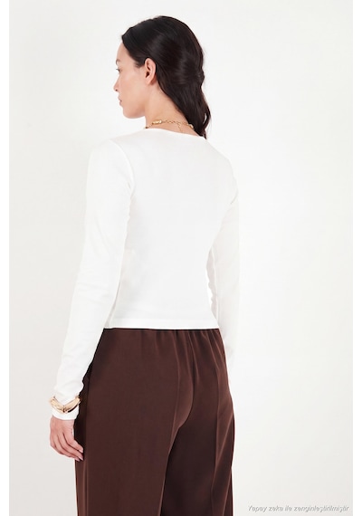 Lela Pamuklu Bisiklet Yaka Crop Bluz Kadın Bluz 5867060 Ekru