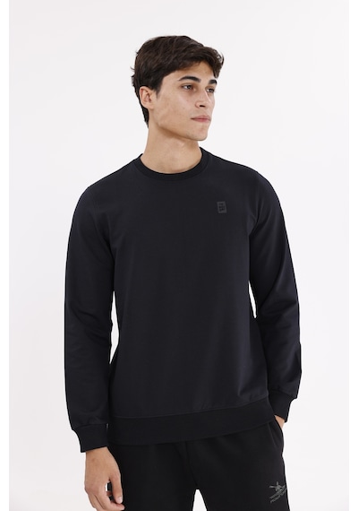 Rowinger Minimal Logolu Bisiklet Yaka Ribana Manşetli Rahat Kalıp Mevsimlik Sweatshirt Black