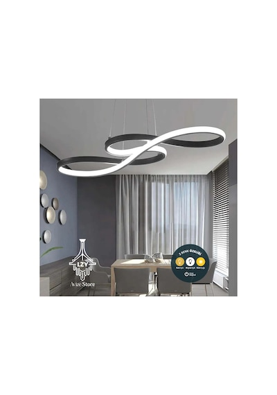 Modern Sanatsal Kıvrımlı Led Sarkıt Avize - 80cm Yatay Tasarım & Kumandalı 3 Renkli Siyah