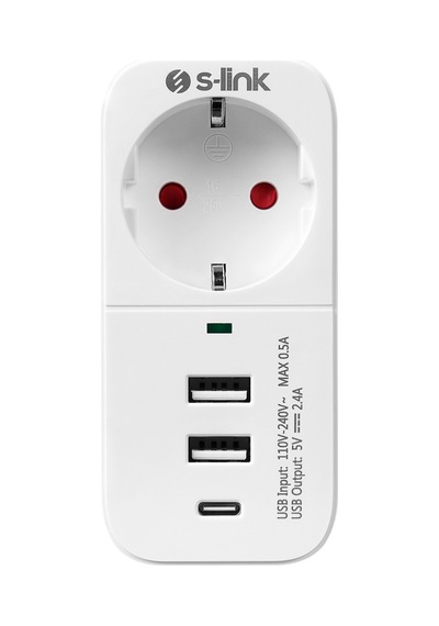 S-link SL-011 750 Joule 2 Usb +1 Type C Isıya Duyarlı Akım Korumalı Priz