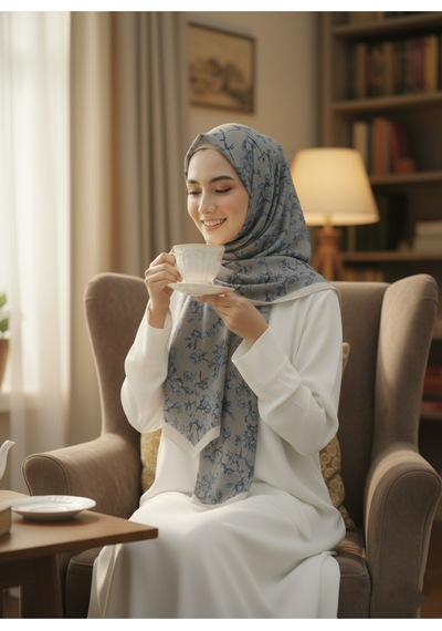 Eyfel Pamuklu Soft Özel Seri Şal Etnik & Çiçekli Desen, Orjinal, Tesettür Giyim, Yeni Koleksiyon Gri - Mavi - Yeşil