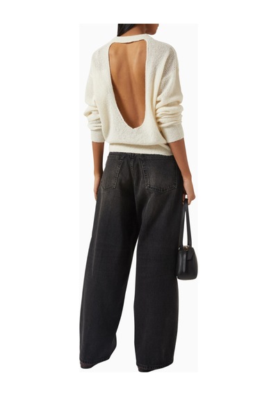 Haikure Blair Knit Sweater, Modern Açık Sırt Detaylı Kadın Triko Kazak Krem