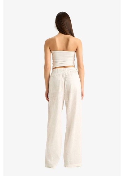 Defacto Wide Leg Çift Cepli Beli Lastikli Standart Boy Brode Pantolon E6393ax25smwt32 Beyaz