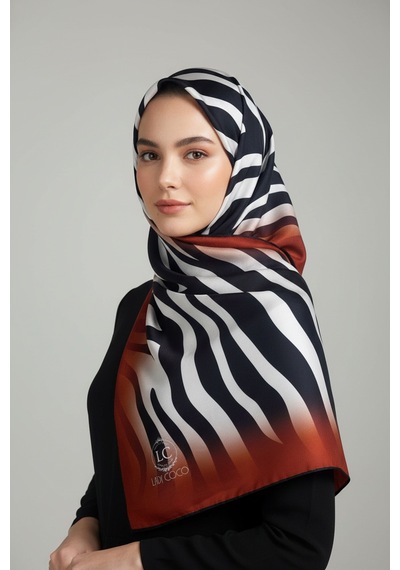 Lady Coco Zebra Desenli Dijital Baskı Rayon Eşarp Tarçın