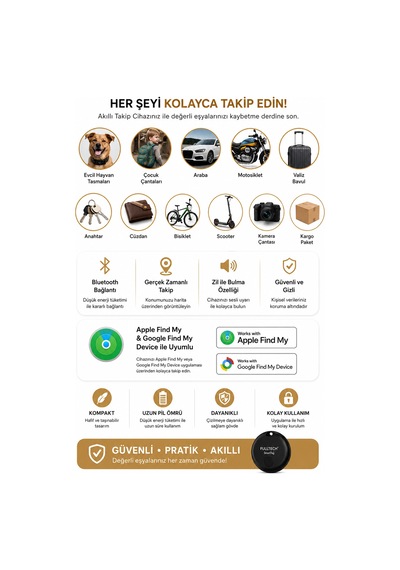 Fulltech Smarttag Akıllı Apple UyumluiOs Uyumlu& Android Uyumlu Bluetooth Gps