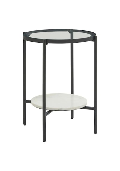Nordic Yan Sehpa Temperli Cam 40 Cm Demonte Çizilmez Kırılmaz Metal Çerçeve Raflı Minimalist Sehpa - Beyaz Beyaz