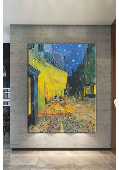 Vincent Van Gogh Terrasse de Cafe de Nuit Kafe Terasda bir Akşam Kanvas Tablo 90 x 60