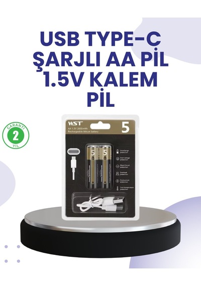 Type-c Usb İle Hızlı Şarj Edilebilir Aa Kalem Pil 1.5v Lityum Çiftli Paket Mh-hs0544-5257