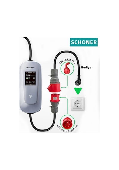 Schoner 22kw Taşınabilir Elektrikli Araç Şarj İstasyonu Wi-fi/bluetooth Smart 5 Metre Tip2 Kablolu Trifaz/monofaz