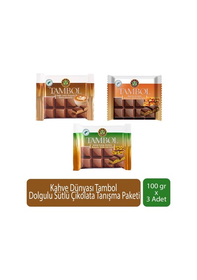 Kahve Dünyası Tambol Dolgulu Sütlü Çikolata Tanışma Paketi 100 Gr X 3 Adet