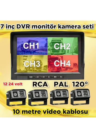 12 - 24 V 4 Adet Metal Kasa Ledli Kamera Ve 7 İnç Dvr Ekran