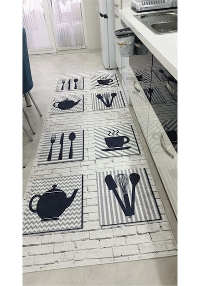 Mutfak Kaymaz Taban Halı Kilim Yolluk Beyaz Sarı