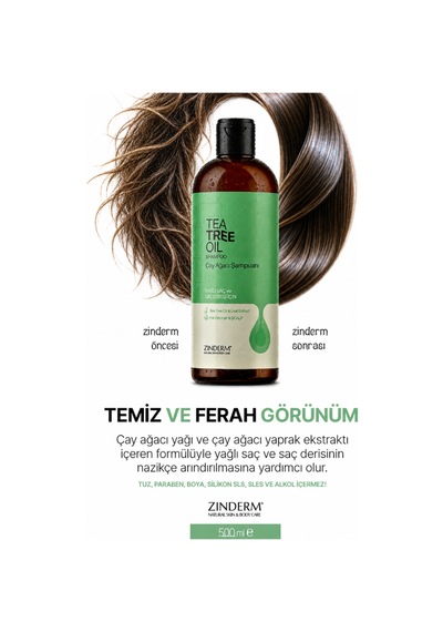 Zinderm Arındırıcı Ve Dengeleyici Tuzsuz Çay Ağacı Şampuanı 500 ML