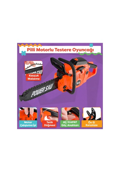 Gerçekçi Sesli Ve Hareketli Pilli Oyuncak Motorlu Testere Kauçuk Zincirli 37 Cm