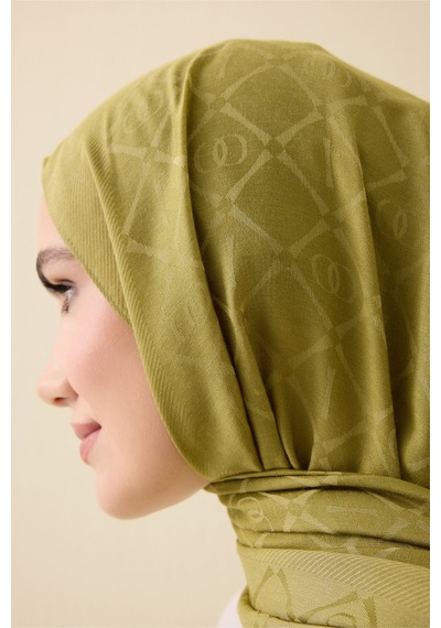 İmannooor İman I Kafes Zeytin Yeşili Tencel Pamuk İpek Şal 70x200
