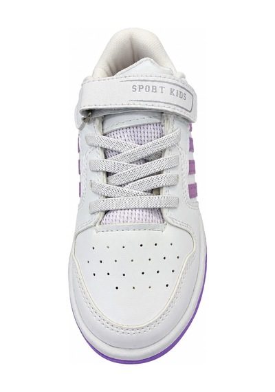 Papucumun Dünyası Çocuk Bağcıklı Cırt Cırtlı Kolay Giyimli Günlük Spor Ayakkabı Sneaker Beyaz - Lila