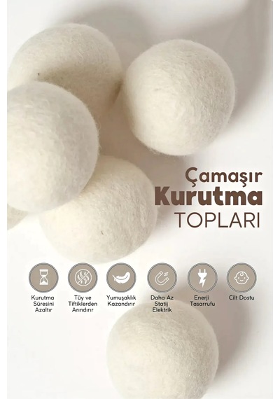 Tilbe Home 3 Adet Çamaşır Yün Kurutma Topu Xxl Büyük Boy Doğal Yu Bej