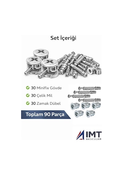 Tr İmt Aksesuar Zamak Metal Dübelli Minifix Gövde Mil Ve Dübel Seti - Mobilya Ve Dolap Bağlantı Elemanı 30 Takı Diğer