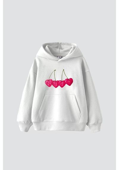 Startmore Cherry N. Baskılı Oversize Unisex Premium Beyaz Beyaz