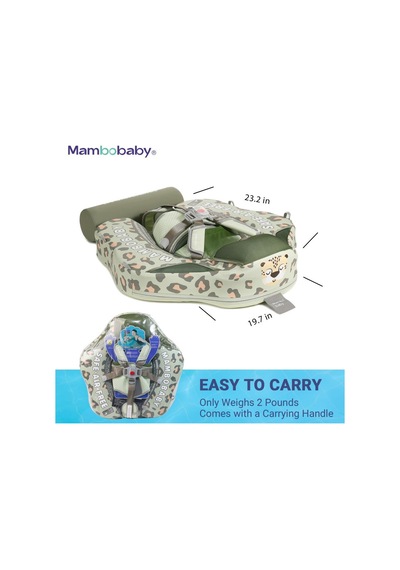Mambobaby Yüzme Simidi - Green Leopard, Emniyetli, Gölgelikli Ve Ayak Destekli