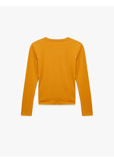 Koton Slim Fit Pamuklu Uzun Kollu Bisiklet Yaka Tişört Deve Tüyü 6sak50269ek Taba