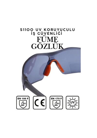S1100 Füme İş Güvenlik Gözlüğü Uv Korumalı Silikonlu Kaymaz Gövde Burun Acıtmaz Gözlük İş Güvenliği S1100 Füme İş Güvenlik Gözlüğü Uv Korumalı Silikonlu Kaymaz Gövde Burun Acıtmaz Gözlük İş Güvenliği