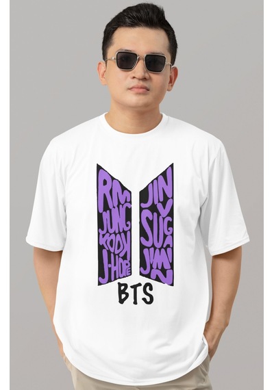 Sevbano Tasarım Bts Müzik Grubu Baskılı Unisex Oversize Tişört Beyaz